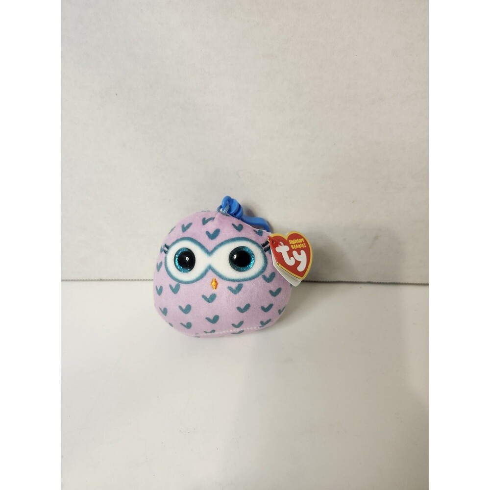 TY Mini Beanie Squishies (Squish-A-Boos) Plush- WINKS the Owl (3 in) Key Clip(6)